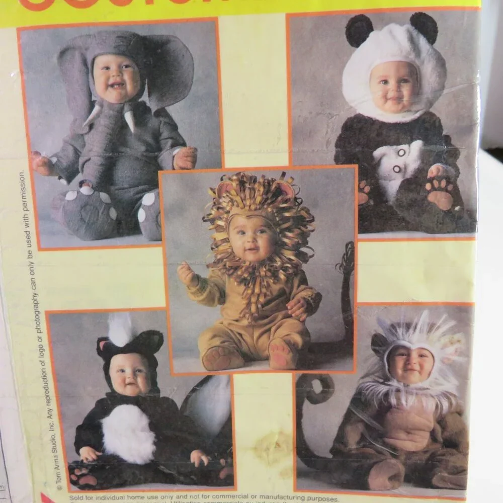 McCalls 8938 Sewing Pattern Toddler 1 Elephant Panda Lion Skunk Monkey Halloween